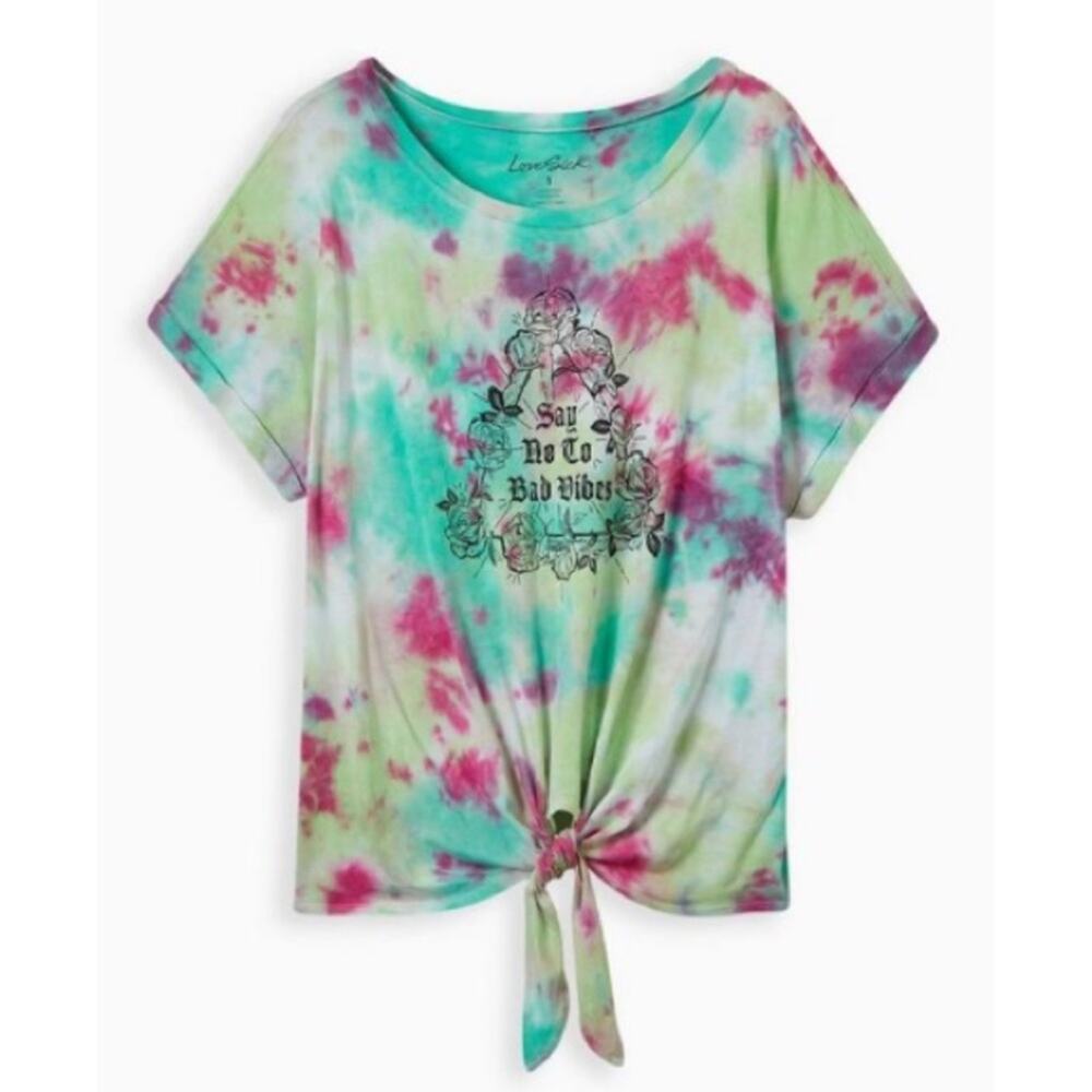 Torrid VIBES TIE-DYE LOVESICK TIE-FRONT TEE - Picture 5 of 9